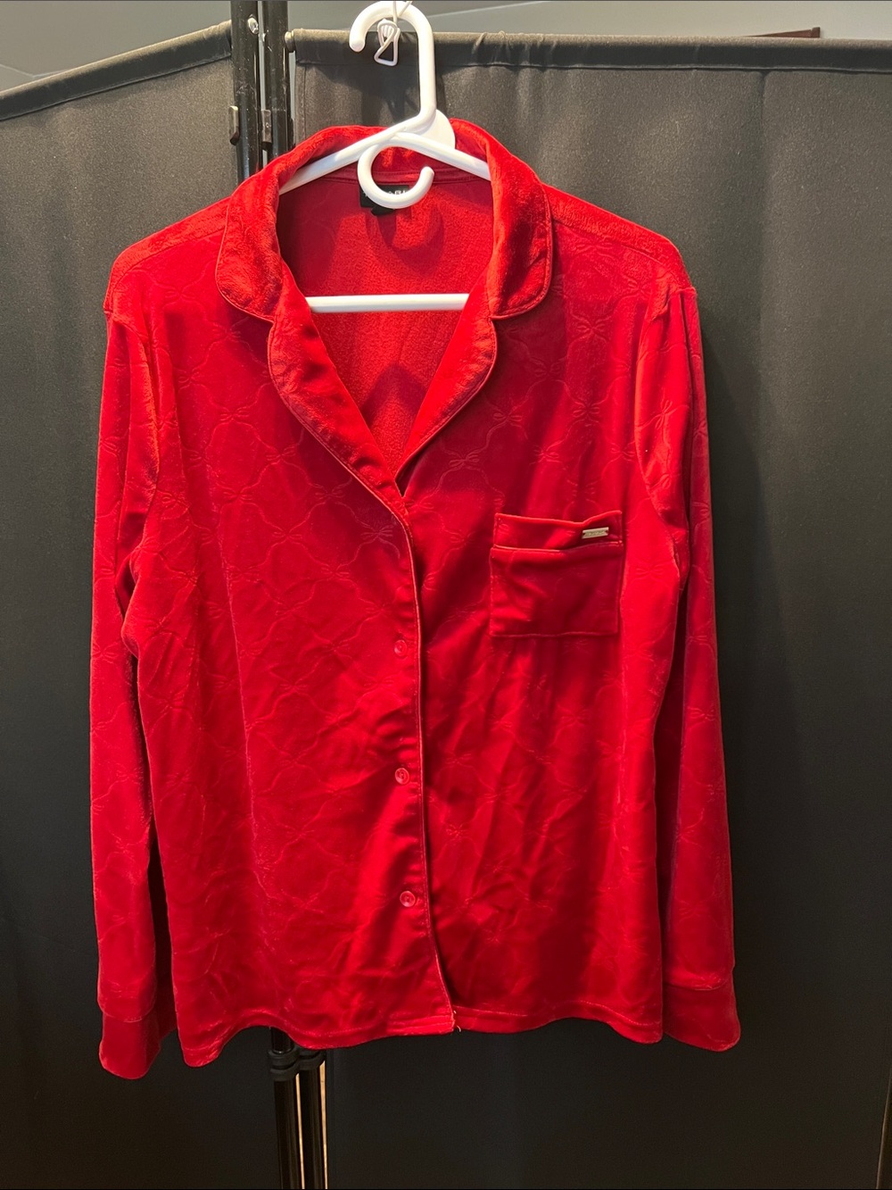 Tahari Vibrant Red Velvet Pajama Top - Classic Button-Down